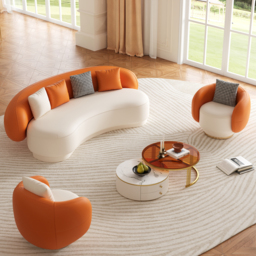 "Modern Leather Upholstered Sofa 3-Seater Sofa 82.7"" Orange&White Sofa" - thumbnail 4