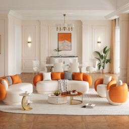 "Modern Leather Upholstered Sofa 3-Seater Sofa 82.7"" Orange&White Sofa" - thumbnail 3