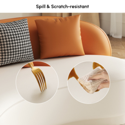 "Modern Leather Upholstered Sofa 3-Seater Sofa 82.7"" Orange&White Sofa" - thumbnail 9
