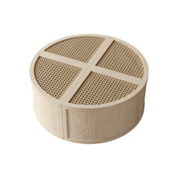 Round to Square Block Modular Coffee Table White Oak Rattan with Storage 4 Piece - thumbnail 6