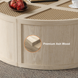 Round to Square Block Modular Coffee Table White Oak Rattan with Storage 4 Piece - thumbnail 9