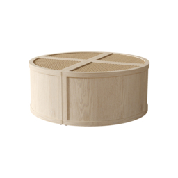 Round to Square Block Modular Coffee Table White Oak Rattan with Storage 4 Piece - thumbnail 7