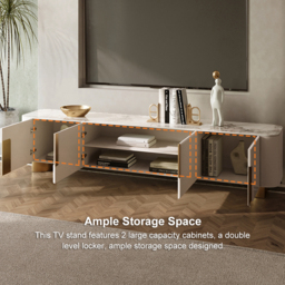 200 cm  Stone Top Beige & Gold TV Stand with 4 Doors and Storage - thumbnail 8