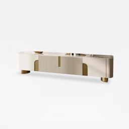 200 cm  Stone Top Beige & Gold TV Stand with 4 Doors and Storage - thumbnail 7