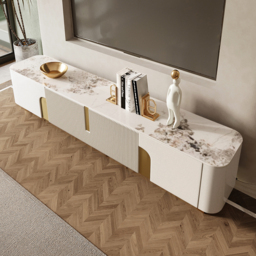 200 cm  Stone Top Beige & Gold TV Stand with 4 Doors and Storage - thumbnail 4
