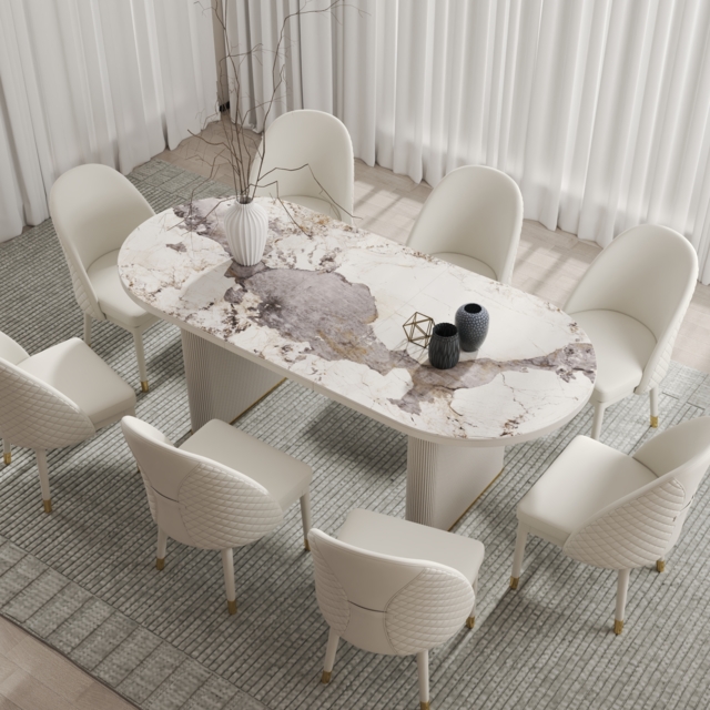 200 - 240 cm Oval Extendable Sintered Stone Top Dining Table White Seats 6-10 - image 1
