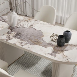 200 - 240 cm Oval Extendable Sintered Stone Top Dining Table White Seats 6-10 - thumbnail 4