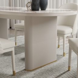 200 - 240 cm Oval Extendable Sintered Stone Top Dining Table White Seats 6-10 - thumbnail 8