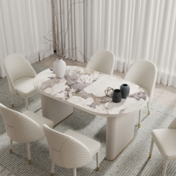 200 - 240 cm Oval Extendable Sintered Stone Top Dining Table White Seats 6-10 - thumbnail 2