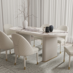 200 - 240 cm Oval Extendable Sintered Stone Top Dining Table White Seats 6-10 - thumbnail 7