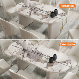 200 - 240 cm Oval Extendable Sintered Stone Top Dining Table White Seats 6-10 - thumbnail 3