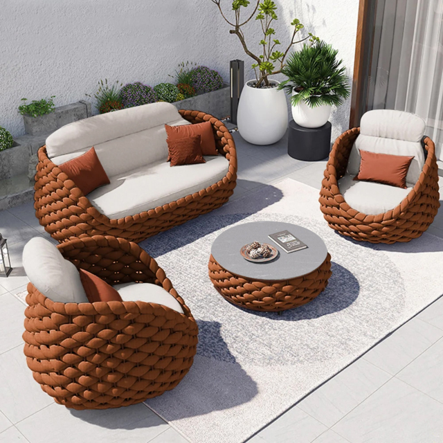 Cocaro 4-Person Garden Sofa Set, RoCocaroble Hand-Woven Rope Chair & Garden Coffee Table with Storage - image 1
