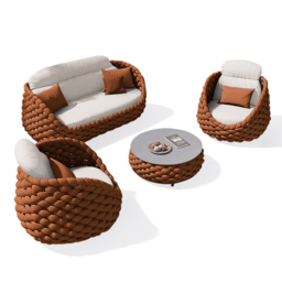 Cocaro 4-Person Garden Sofa Set, RoCocaroble Hand-Woven Rope Chair & Garden Coffee Table with Storage - thumbnail 6