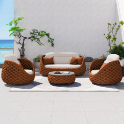 Cocaro 4-Person Garden Sofa Set, RoCocaroble Hand-Woven Rope Chair & Garden Coffee Table with Storage - thumbnail 2