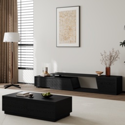 Fero Mid-Century Extendable TV Stand & Block Coffee Table Set - thumbnail 2