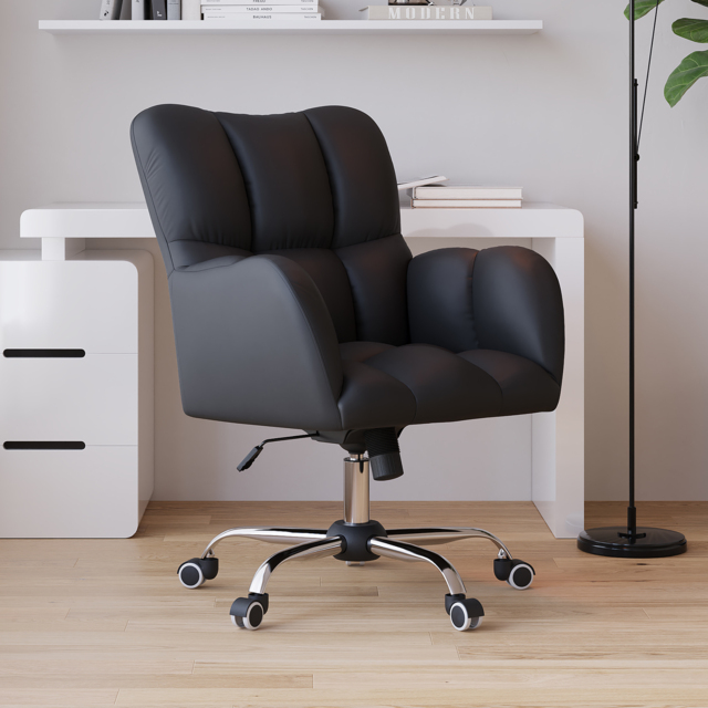 Height Adjustable Office Chair Faux Leather Swivel Office Chair in Black - image 1