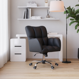 Height Adjustable Office Chair Faux Leather Swivel Office Chair in Black - thumbnail 4