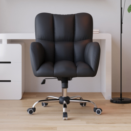 Height Adjustable Office Chair Faux Leather Swivel Office Chair in Black - thumbnail 3
