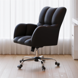 Height Adjustable Office Chair Faux Leather Swivel Office Chair in Black - thumbnail 2
