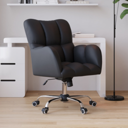 Height Adjustable Office Chair Faux Leather Swivel Office Chair in Black - thumbnail 1
