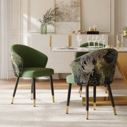 Set of 8 Velvet Dining Chairs Upholstered Modern Green Dining Room Chairs with Arm - thumbnail 3