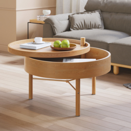 600mm Round Rotating Tray Coffee Table with Storage & Metal Legs - thumbnail 1