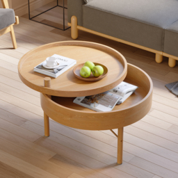 600mm Round Rotating Tray Coffee Table with Storage & Metal Legs - thumbnail 2