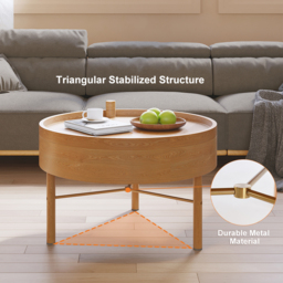600mm Round Rotating Tray Coffee Table with Storage & Metal Legs - thumbnail 7