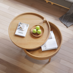 600mm Round Rotating Tray Coffee Table with Storage & Metal Legs - thumbnail 4