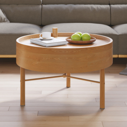 600mm Round Rotating Tray Coffee Table with Storage & Metal Legs - thumbnail 3