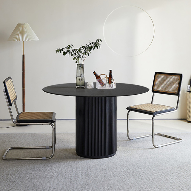 Round Dining Table Wood with Pedestal Base for 4 Person Japandi Black - image 1