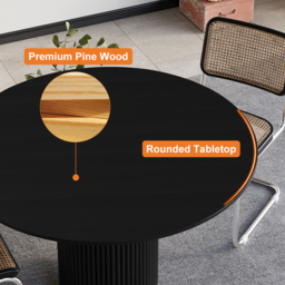 Round Dining Table Wood with Pedestal Base for 4 Person Japandi Black - thumbnail 3