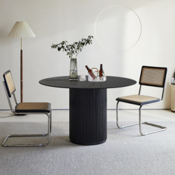 Round Dining Table Wood with Pedestal Base for 4 Person Japandi Black - thumbnail 1