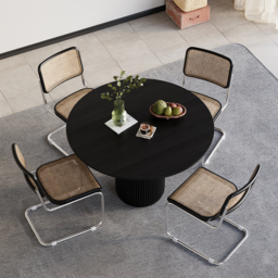 Round Dining Table Wood with Pedestal Base for 4 Person Japandi Black - thumbnail 2