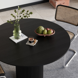 Round Dining Table Wood with Pedestal Base for 4 Person Japandi Black - thumbnail 5