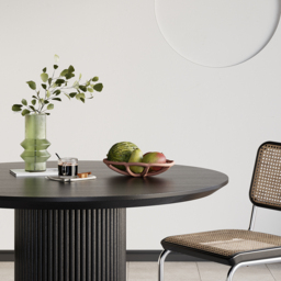 Round Dining Table Wood with Pedestal Base for 4 Person Japandi Black - thumbnail 7