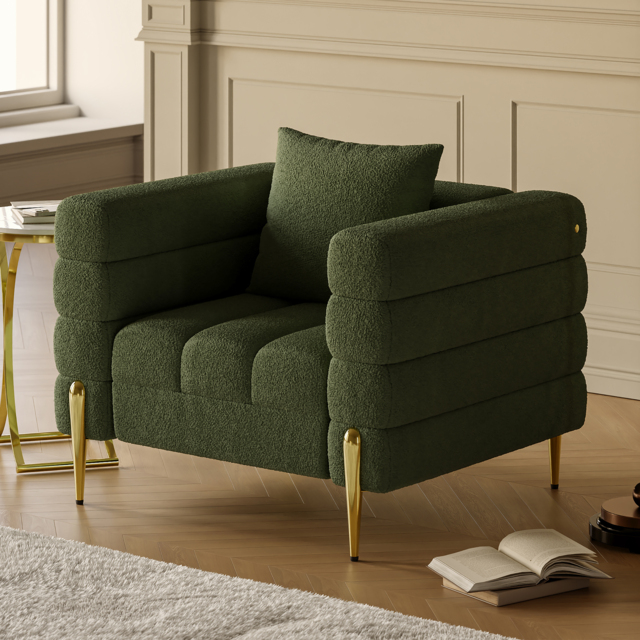 Green Boucle Accent Chair Modern Modular Arm Chair - image 1
