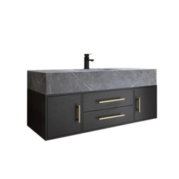 Modern 100 cm Floating Black Bathroom Vanity Stone Top Wall Mounted Bathroom Cabinet - thumbnail 9