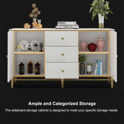 Bline Modern Sideboard Buffet Faux Marble Top with Doors & Shelves & Drawers in Large - thumbnail 6