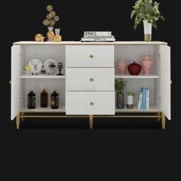 Bline Modern Sideboard Buffet Faux Marble Top with Doors & Shelves & Drawers in Large - thumbnail 3