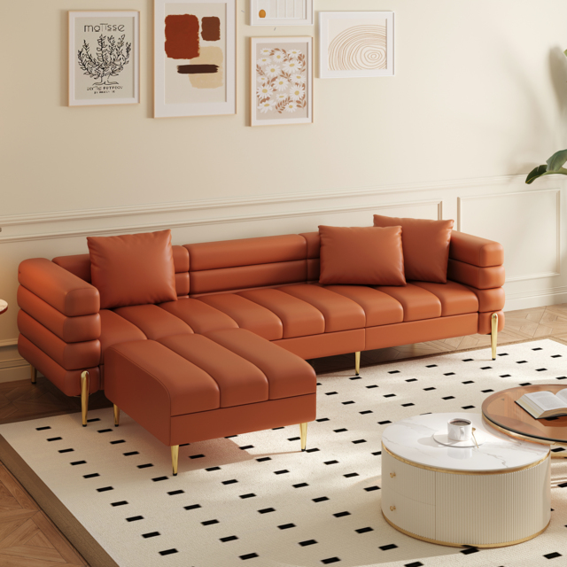 2300mm Faux Leather Modular L-Shaped Couch with Chaise Modern 3-Seater Sofa - image 1