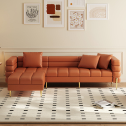 2300mm Faux Leather Modular L-Shaped Couch with Chaise Modern 3-Seater Sofa - thumbnail 2