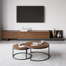 Fero 2 Pieces Modern Walnut & Black Round Nesting Coffee Table for Living Room - thumbnail 4