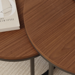 Fero 2 Pieces Modern Walnut & Black Round Nesting Coffee Table for Living Room - thumbnail 8