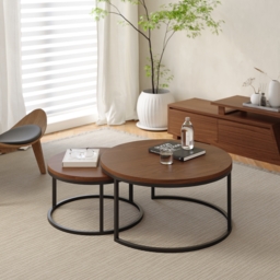 Fero 2 Pieces Modern Walnut & Black Round Nesting Coffee Table for Living Room - thumbnail 6