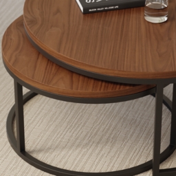 Fero 2 Pieces Modern Walnut & Black Round Nesting Coffee Table for Living Room - thumbnail 9