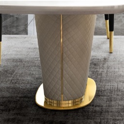 "Modern 63"" Marble Rectangular Pedestal Dining Table PU Leather&Stainless Steel in Gold" - thumbnail 5