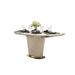 "Modern 63"" Marble Rectangular Pedestal Dining Table PU Leather&Stainless Steel in Gold" - thumbnail 7