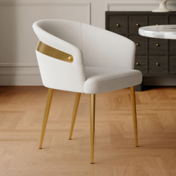 Modern White PU Leather Dining Chair Curved Back with Gold Legs 6-Pieces