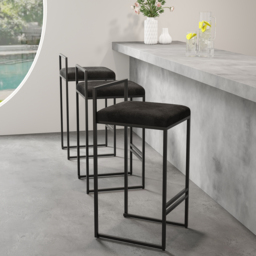 Modern Black Velvet Counter Stool Set of 2 with Back & Footrest - thumbnail 3